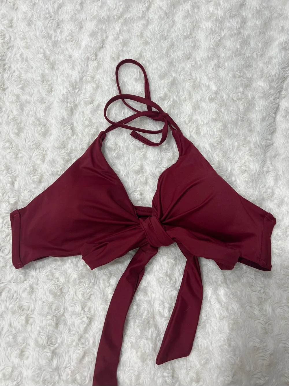 Wine Red Tie-Front Bikini Top